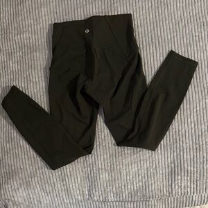 Lululemon Army Green High-Waisted Leggings With Mesh Inserts 25” inseam